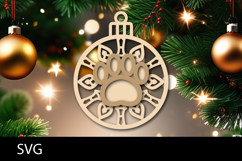 Christmas Ornaments SVG, pet paw snowflake ornament svg. Product Image 1