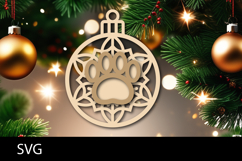 Christmas Ornaments SVG, pet paw snowflake ornament svg. Product Image 1