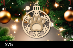 Christmas Ornaments SVG, pet paw snowflake ornament svg. Product Image 1