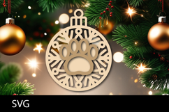 Christmas Ornaments SVG, pet paw snowflake ornament svg. Product Image 1