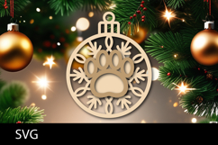 Christmas Ornaments SVG, pet paw snowflake ornament svg. Product Image 1