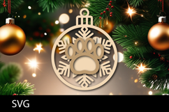 Christmas Ornaments SVG, pet paw snowflake ornament svg. Product Image 1