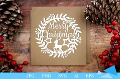Merry Christmas wreath SVG. Winter Cut File. Door Sign Product Image 1