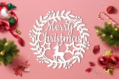Merry Christmas wreath SVG. Winter Cut File. Door Sign Product Image 3