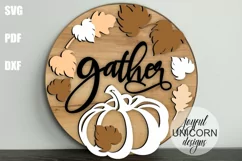 Gather Wood Round Sign SVG | Thanksgiving Day Door Hanger Product Image 1