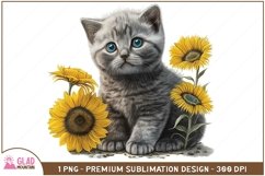 British short hair watercolor kitty sunflower sublimation Product Image 1