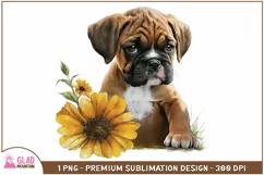 Boxer puppy sunflower sublimation png, animal watercolor Product Image 1