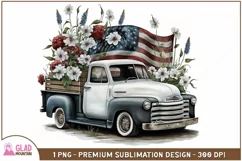 4th of July vintage truck American flag sublimation png Product Image 4