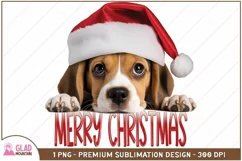 Merry Christmas Beagle png, Peeking Beagle puppy sublimation Product Image 2