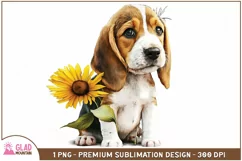 Beagle puppy sunflower sublimation png, watercolor dog Product Image 1