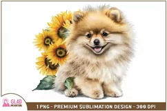 Pomeranian puppy sunflower sublimation png, watercolor dog Product Image 1