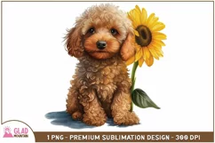 Poodle watercolor puppy sunflower sublimation png, puppy png Product Image 1