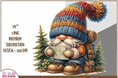 Summer Hiking Gnome clipart png, Gnome camp sublimation png Product Image 1