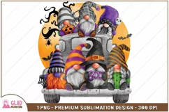 Watercolor Halloween Gnome Truck Clipart PNG Sublimation Product Image 2