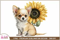 Chihuahua sunflower watercolor sublimation png, puppy png Product Image 1