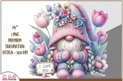 I Love You Gnome png, pastel Spring tulip gnome sublimation Product Image 1