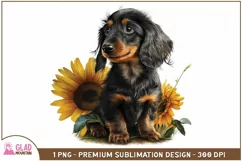 Dachshund puppy sunflower sublimation png, watercolor puppy Product Image 1
