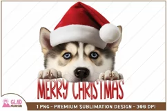 Merry Christmas Husky png, Christmas Peeking Husky png Product Image 2