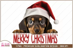 Christmas Dachshund png, Peeking Dachshund in a Santa Hat Product Image 2