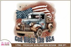 4th of July God Bless America vintage truck sublimation Product Image 3
