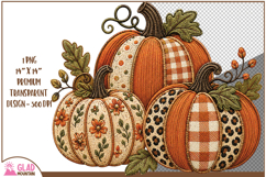 Fall faux embroidery pumpkins, plaid Autumn pumpkins Product Image 1