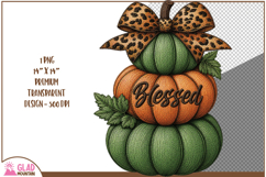 Faux embroidered stacked pumpkins, Blessed Fall Pumpkin png Product Image 1
