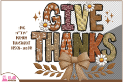 Give Thanks Boho faux embroidery png, Thanksgiving Fall png Product Image 1