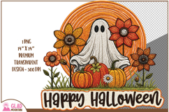 Faux embroidery Happy Halloween flower ghost sublimation png Product Image 1
