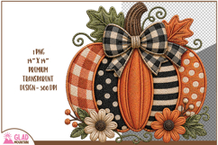 Fall faux embroidery polka dot pumpkin, plaid Autumn pumpkin Product Image 1