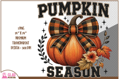 Pumpkin Season Buffalo Plaid Ribbon, faux embroidery pumpkin Product Image 1