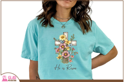 He is Risen watercolor floral cross, Easter He is Risen png Product Image 4