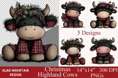 Christmas Baby Highland Cow Clipart with holly berries pngs Product Image 1