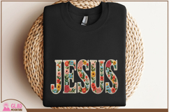 Jesus floral faux knit crochet embroidery lined in pearls Product Image 5