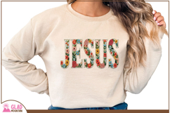 Jesus floral faux knit crochet embroidery lined in pearls Product Image 4