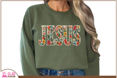 Jesus floral faux knit crochet embroidery lined in pearls Product Image 3