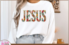 Jesus floral faux knit crochet embroidery lined in pearls Product Image 1