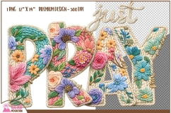 Just Pray Faux Yarn Crochet Png, Floral Christian Faux Knit Product Image 2