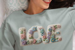 Love faux knit yarn, love faux embroidery spring floral png Product Image 6