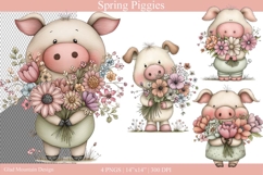 Spring piggies with floral bouquets, Floral Spring pigs png Product Image 1