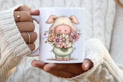 Spring piggies with floral bouquets, Floral Spring pigs png Product Image 4
