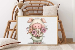 Spring piggies with floral bouquets, Floral Spring pigs png Product Image 3