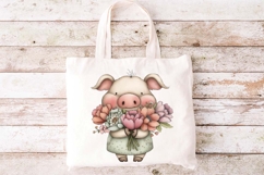 Spring piggies with floral bouquets, Floral Spring pigs png Product Image 6