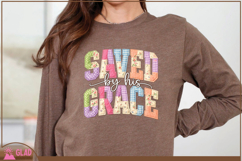 Saved by his grace, Faux embroidered Easter christian png Product Image 5
