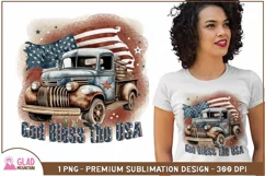 4th of July God Bless America vintage truck sublimation Product Image 1