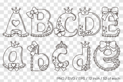 Cute Princess Line Art Alphabet 52 Letters SVG EPS PNG Product Image 1