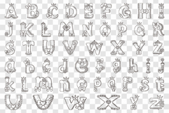 Cute Princess Line Art Alphabet 52 Letters SVG EPS PNG Product Image 2