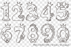Cute Princess Line Art Numbers 0 to 9 SVG EPS PNG Product Image 1