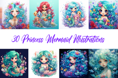 30 Mermaid Princess Girl Clipart Illustrations JPG 
