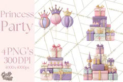 Princess Birthday Party Clipart, Fairytale Celebration Png Product Image 1