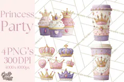 Princess Birthday Party Clipart, Fairytale Celebration Png Product Image 1